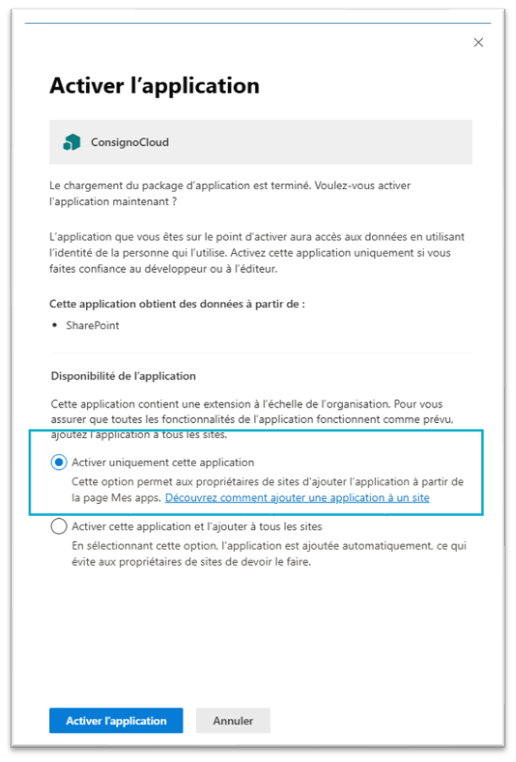 Activer l'application